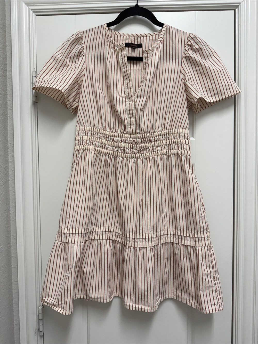 Quince Cream Dress with Orange Pinstripes